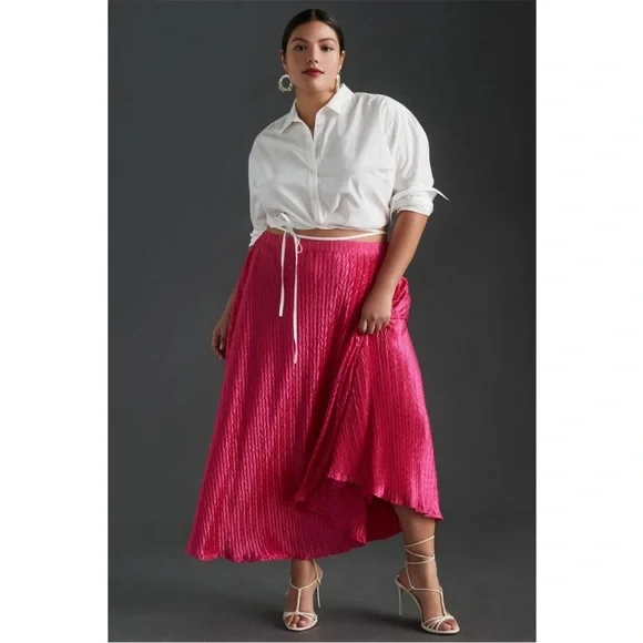 Anthropologie x Maeve • pleated shine women's midi skirt sz S - Picture 3 of 9
